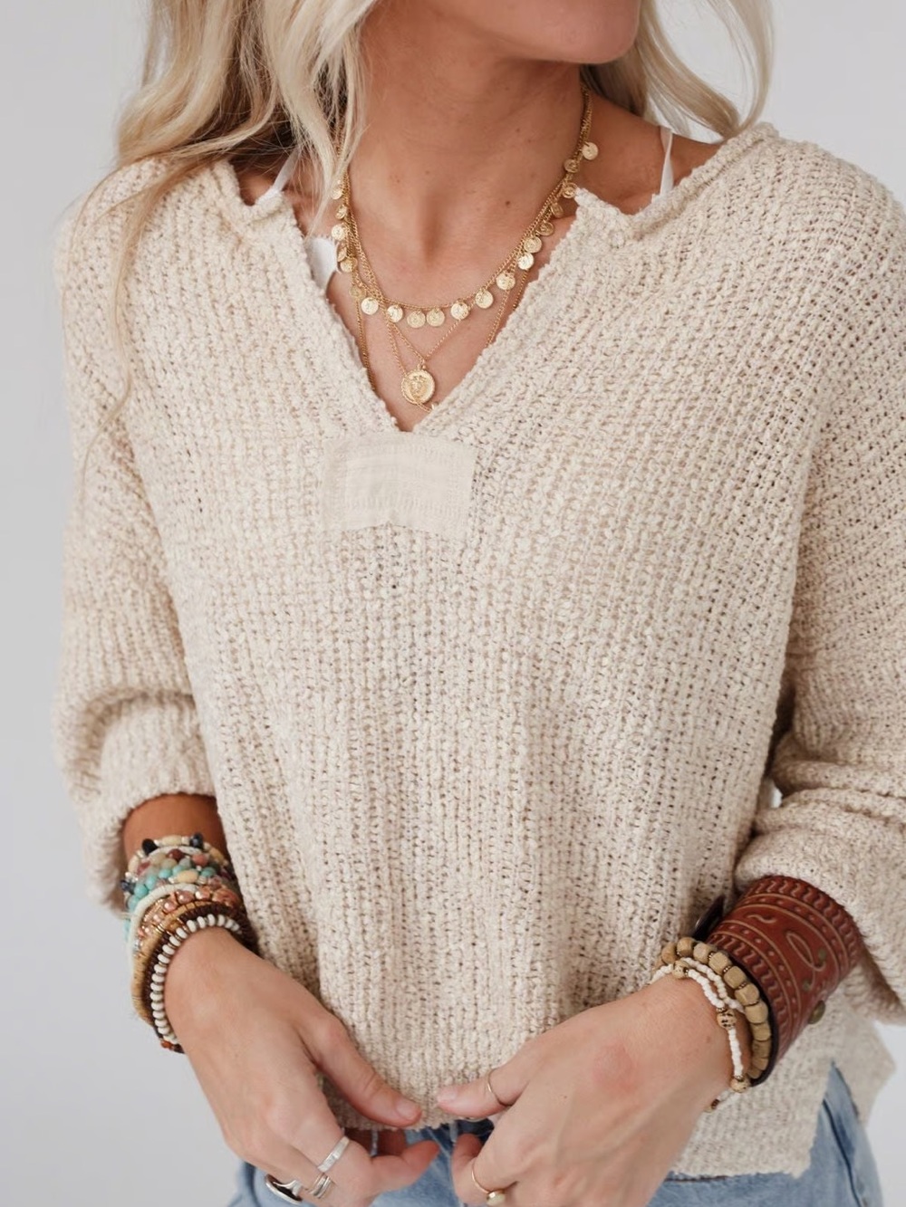 Oatmeal Henley Knit Top
